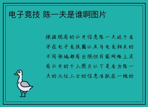 电子竞技 陈一夫是谁啊图片